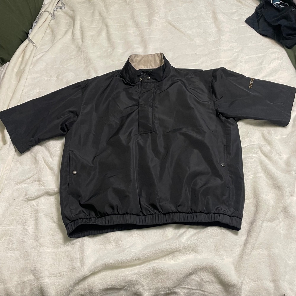 FootJoy DryJoys Jacket Mens Large Black Short Sleeve Windbreaker Golf Pullover
